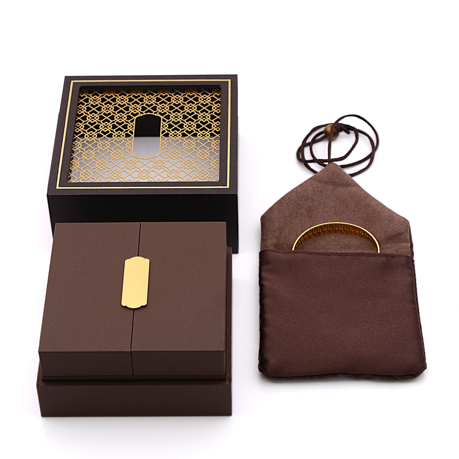 Traditional Gold Double-Opening Jewelry Box High-End Packaging Box Jewelry Gift Box Jade Gold Jewelry Box