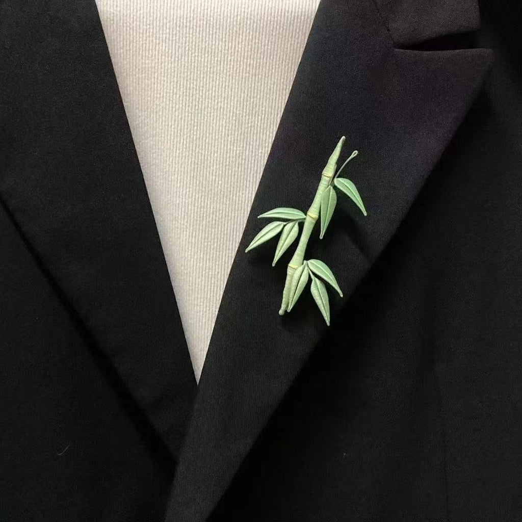 Handmade Chan Hua Bamboo Leaf Brooch - Minimalist Chinese Style