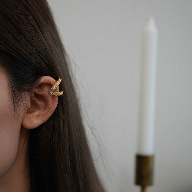 Copper Alloy Synthetic Zircon Earrings No Piercing Needed Double Layer Willow Leaf Zircon Ear Clips Niche Design Gold Necklace Davidgold necklace david001