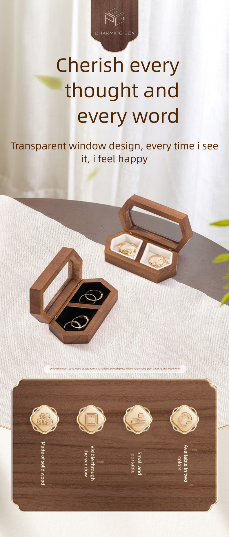 Manufacturer Direct Supply Jewelry Box Wooden Portable Small High-end Ring Earring Jewelry Walnut Solid Wood Jewelry Storage Box David Gold Necklace Jewelry Tiffanydavid gold necklace jewelry Tiffany