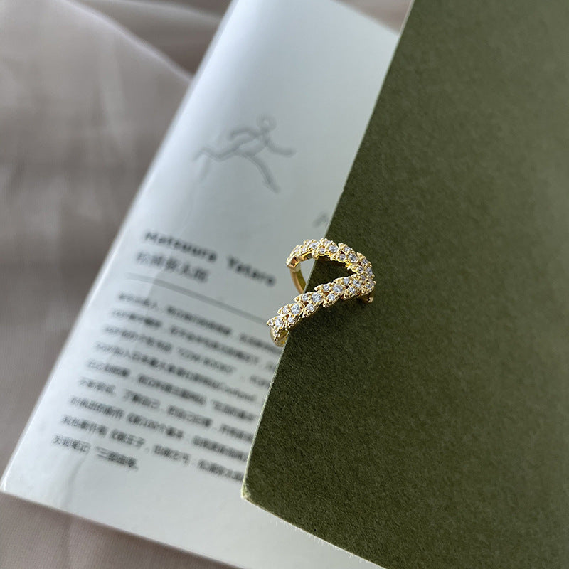 Copper Alloy Synthetic Zircon Earrings No Piercing Needed Double Layer Willow Leaf Zircon Ear Clips Niche Design Gold Necklace Davidgold necklace david001