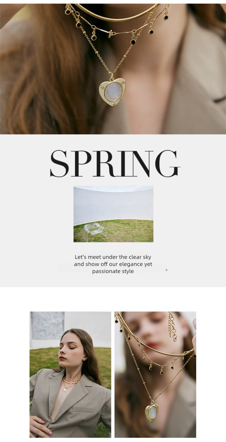 Stainless Steel Synthetic Zircon Necklace Necklace Women Light Luxury Jewelry Heart Pendant Double Layer Stacked Collarbone Chain Summer David Jewelrydavid jewelry002