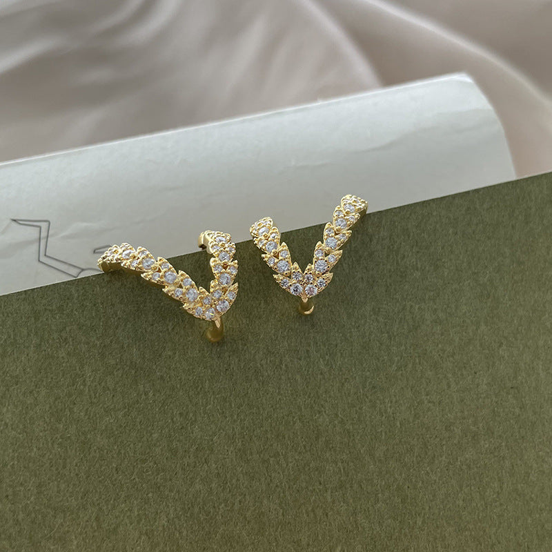 Copper Alloy Synthetic Zircon Earrings No Piercing Needed Double Layer Willow Leaf Zircon Ear Clips Niche Design Gold Necklace Davidgold necklace david001