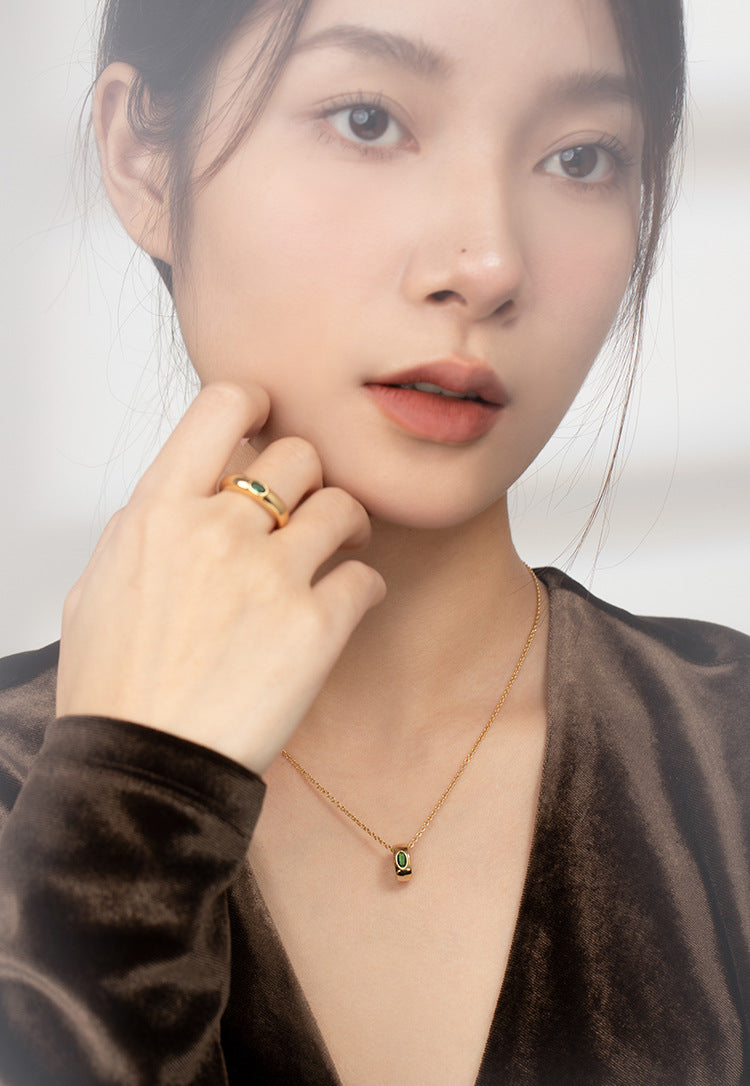 Copper Alloy Synthetic Zircon Ring Vintage Style French Lazy Palace Light Luxury Design Ring David Gold Necklacedavid gold necklace003