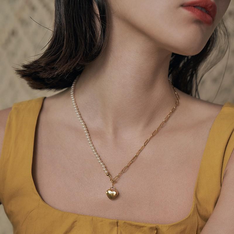 Heart Splicing Necklace Niche Design Light Luxury Choker High-end Collarbone Chain Gold Necklace David Jewelrygold necklace david jewelry002