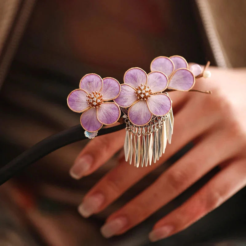 Chinese Intangible Cultural Heritage Filigree Velvet Flower Sandalwood Tassel Hairpin Ancient Style Hair Accessory Hairpin Flower National Style Hairpin David Gold Necklace Yurman