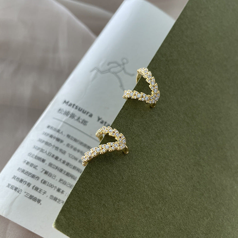 Copper Alloy Synthetic Zircon Earrings No Piercing Needed Double Layer Willow Leaf Zircon Ear Clips Niche Design Gold Necklace Davidgold necklace david001
