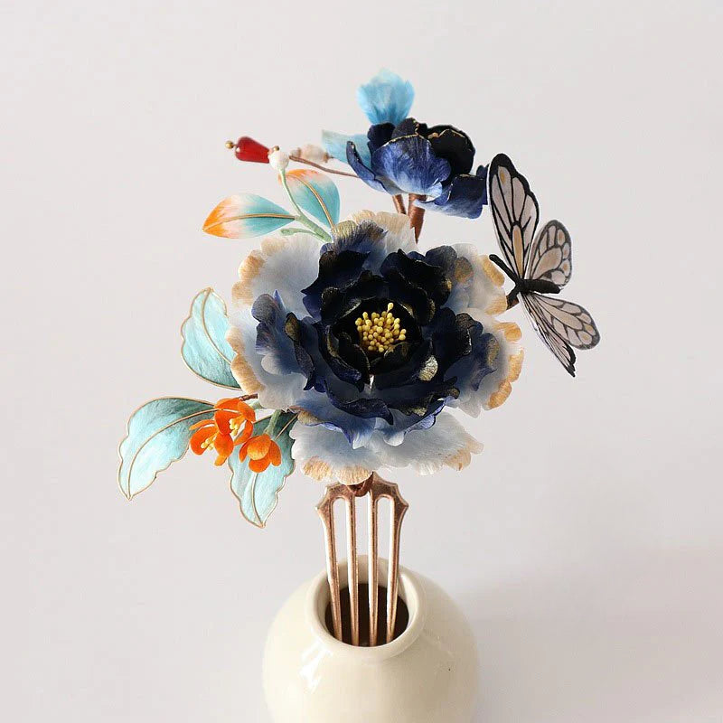 Chinese Intangible Cultural Heritage Velvet Flower Handmade Classical Style High-end Hairpin David Gold Necklace Yurman