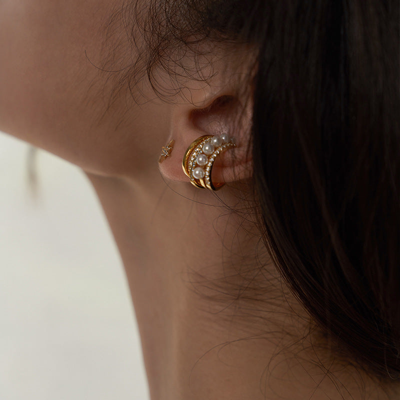 Copper Alloy Imitation Pearl Earrings Ear Clips for Women Without Pierced Ears French Style Earrings Niche Ear Hooks Ear Cuffs Gold Necklace Davidgold necklace david