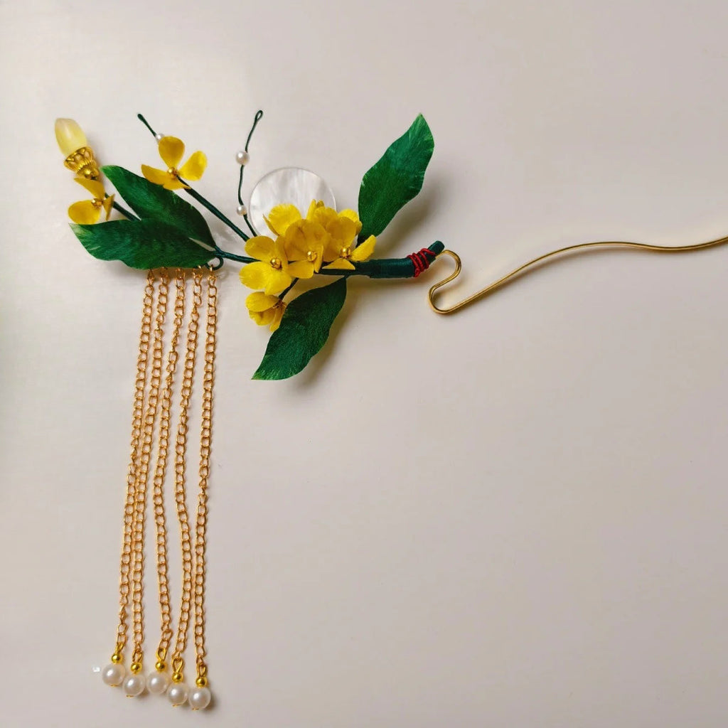Chinese Style Velvet Flower Hairpin Intangible Cultural Heritage Velvet Flower Osmanthus Hairpin Tassel Moon Gold Necklace Jewelry009
