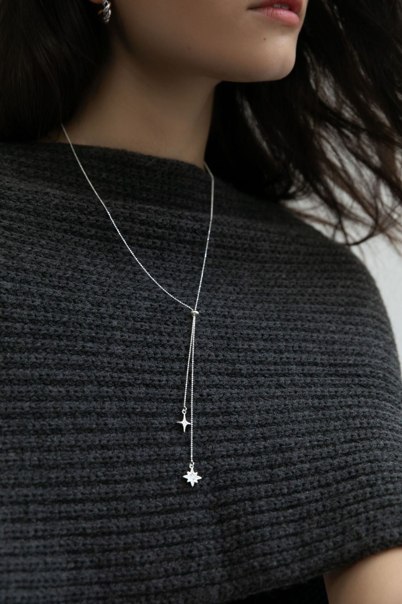 925 Silver Synthetic Zircon Chain Star and Moon Necklace High-End Light Luxury Niche Tassel Pendant Sweater Chain Gold Necklace Davidgold necklace david002