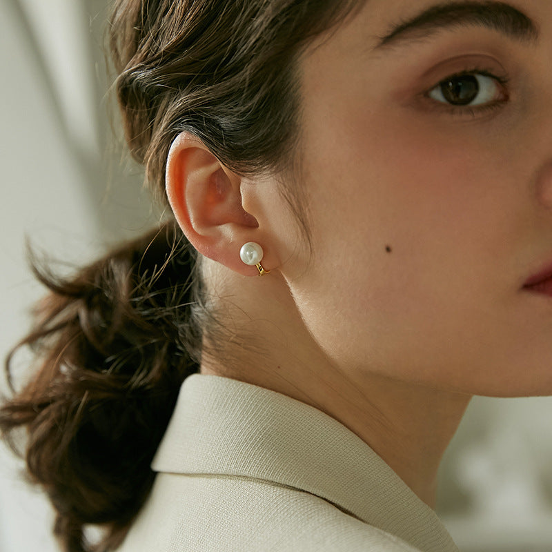 Pearl Ear Clips for Women Without Pierced Ears, Vintage Style, Simple Earrings, French High-end Feel, Ear Bone Clip-on Earrings, Jewelry Gold Necklace Davidjewelry gold necklace david001