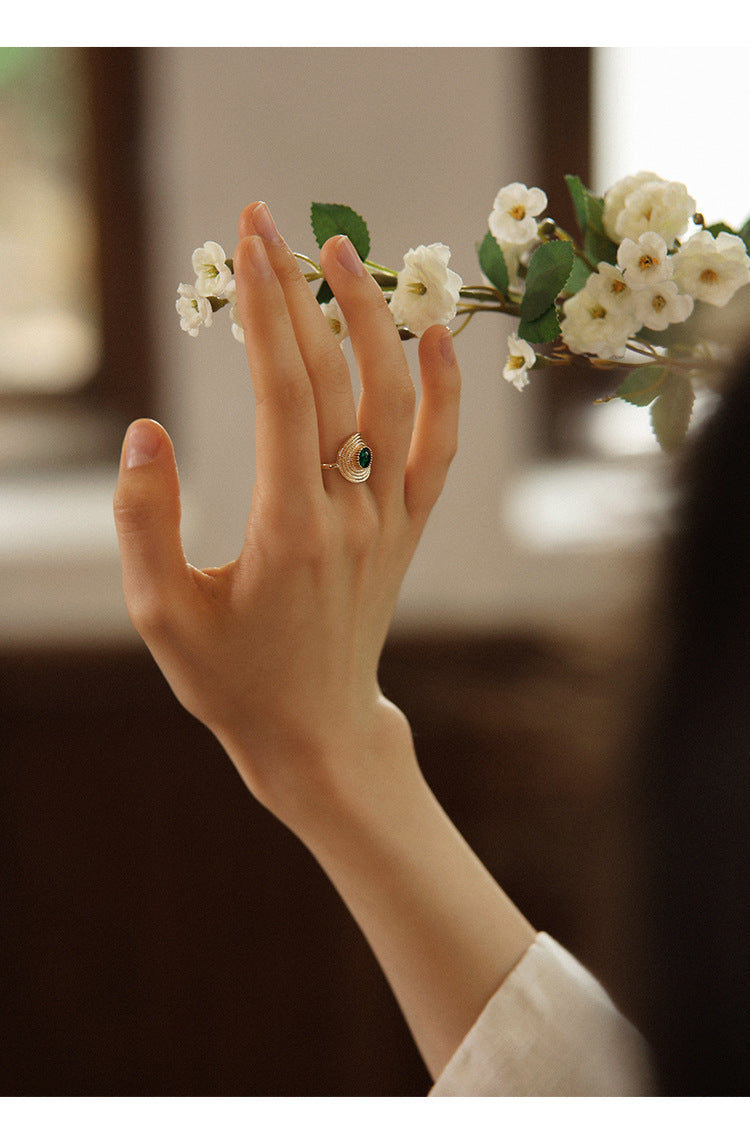 South French Green Agate Ring High-end Vintage Niche Ring David Gold Necklacedavid gold necklace003