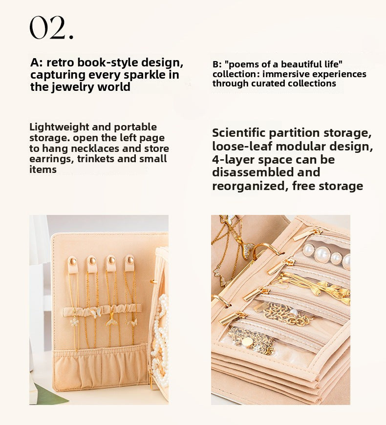Cross-Border Jewelry Storage Box Booklet Bag Necklace Earring Box Leather Portable Gold Jewelry Storage High-End Gift Tiffany Gold Necklace Jewelry DavidTiffany gold necklace jewelry david