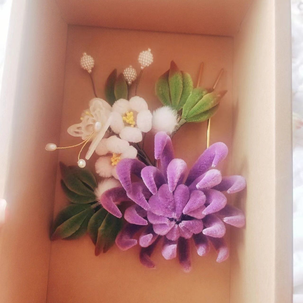 Chinese Intangible Cultural Heritage Handmade Velvet Flower Red Bean Paste Chrysanthemum Hairpin Cute Tang Style Ancient David gold necklace yurman