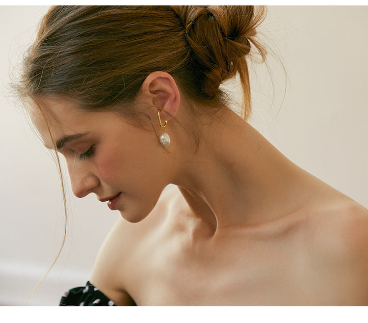 Non-Painful Ear Clips Ear Bone Clips Earrings Niche Design Sense Non-Pierced Women's Earrings Baroque Pearl Ear Hooks David Jewelrydavid jewelry