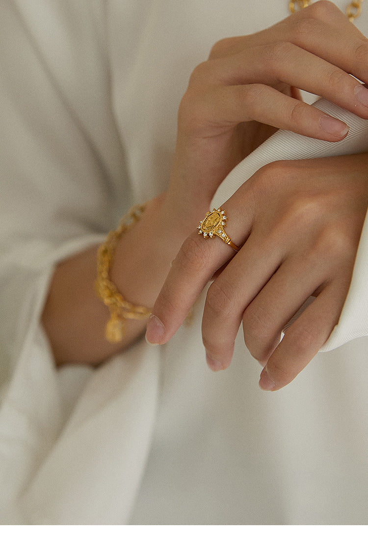 Titanium Steel Synthetic Zircon Ring Ring Female Niche Design Fashion Titanium Steel Non-Fading Retro Index Finger Ring Gold Necklace David Jewelrygold necklace david jewelry003