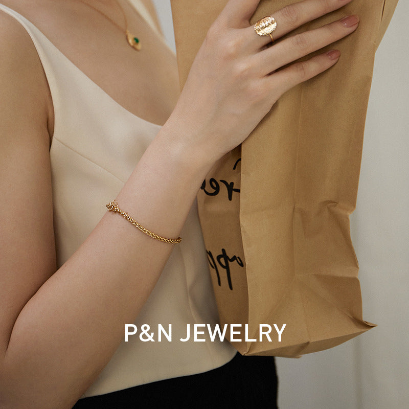 Brass Alloy Bracelet French Light Luxury Retro Design Fashion Simple Versatile Bracelet Bangle