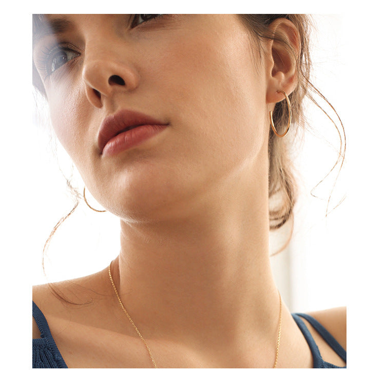 925 Silver Earrings Simple Hoop Earrings Pure Silver Elegant Retro High-end Atmosphere Large Hoop Earrings001