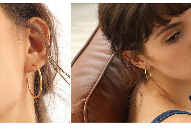 925 Silver Earrings Simple Hoop Earrings Pure Silver Elegant Retro High-end Atmosphere Large Hoop Earrings001