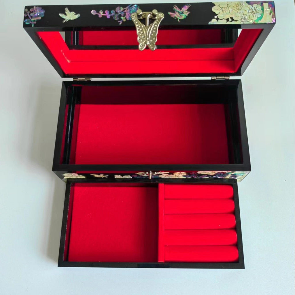 Luo Dian Lacquer Jewelry Box Solid Wood Red Jewelry Storage Box Chinese Retro Wedding Valentine's Day David Jewelry Gold Necklace Tiffanydavid jewelry gold necklace Tiffany
