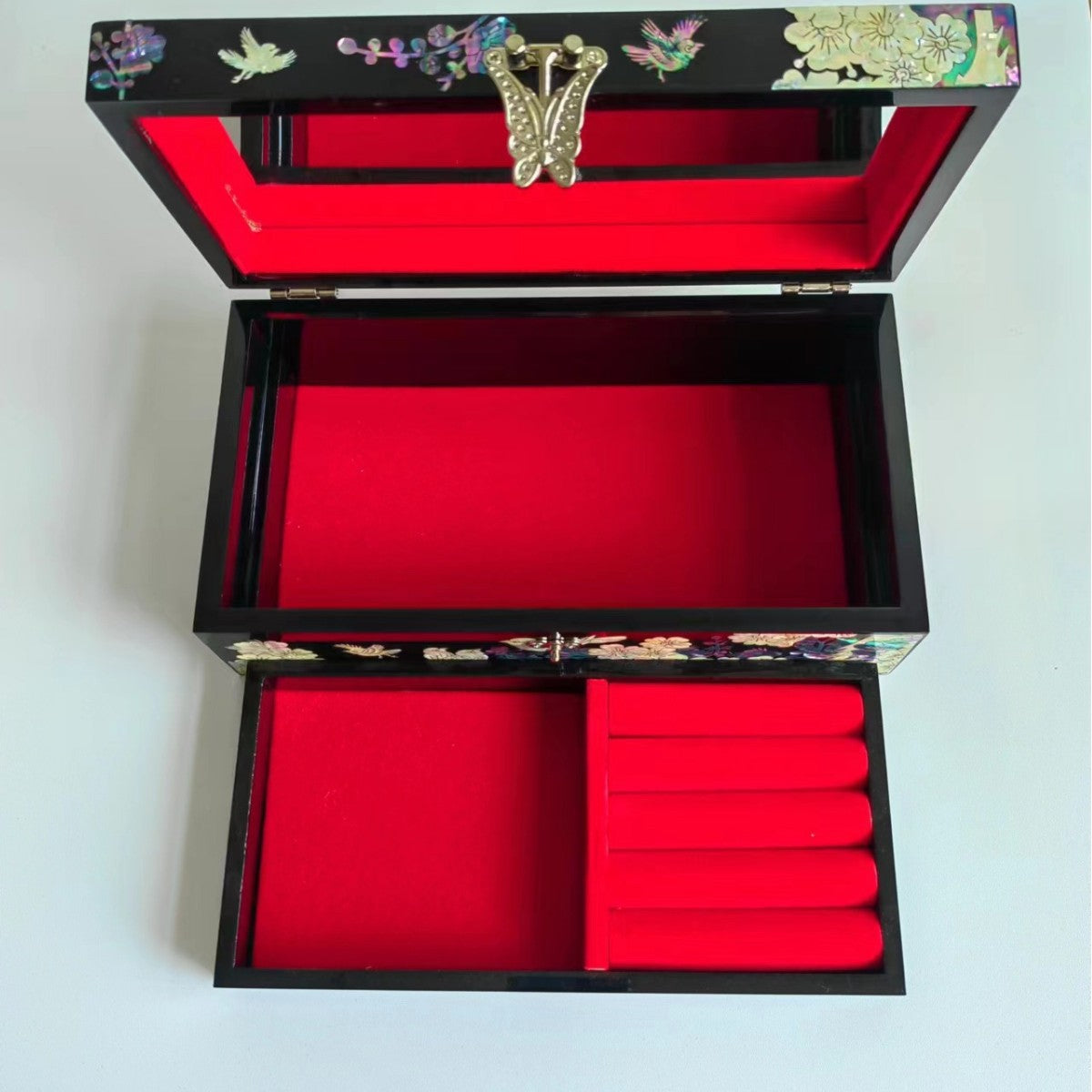 Luo Dian Lacquer Jewelry Box Solid Wood Red Jewelry Storage Box Chinese Retro Wedding Valentine's Day David Jewelry Gold Necklace Tiffanydavid jewelry gold necklace Tiffany