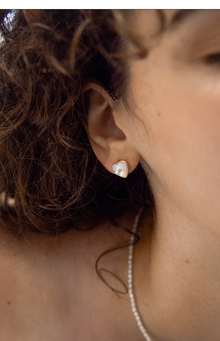 Heart-shaped Mother-of-Pearl Earrings High-end Pure Silver Earrings Women's Jewelry Jewelry Davidjewelry david001