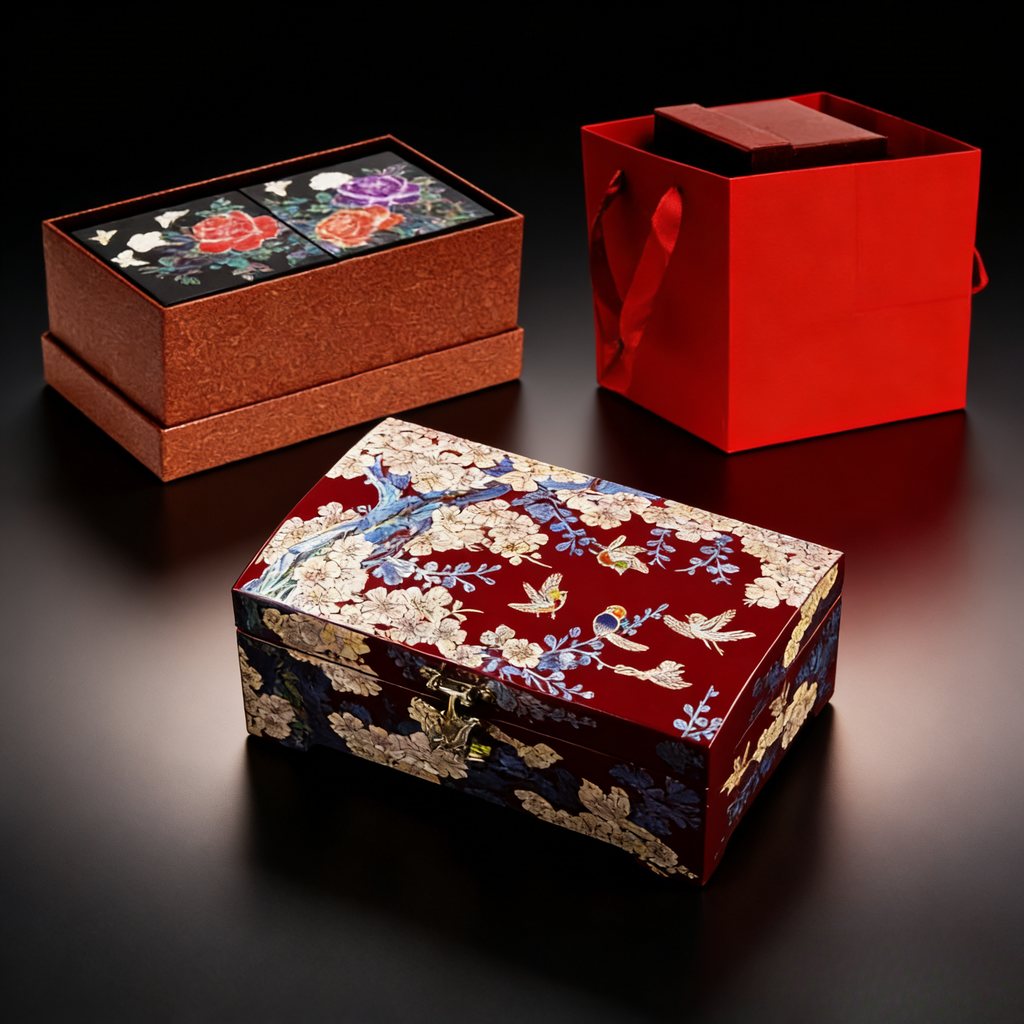 Lacquer Jewelry Box with Mother-of-Pearl, Wedding Gift, High-End Wooden Ear Jewelry Necklace Storage Box, Chinese Style Lockable Jewelry Box, David Jewelry Tiffany Gold Necklacedavid jewelry Tiffany gold necklace