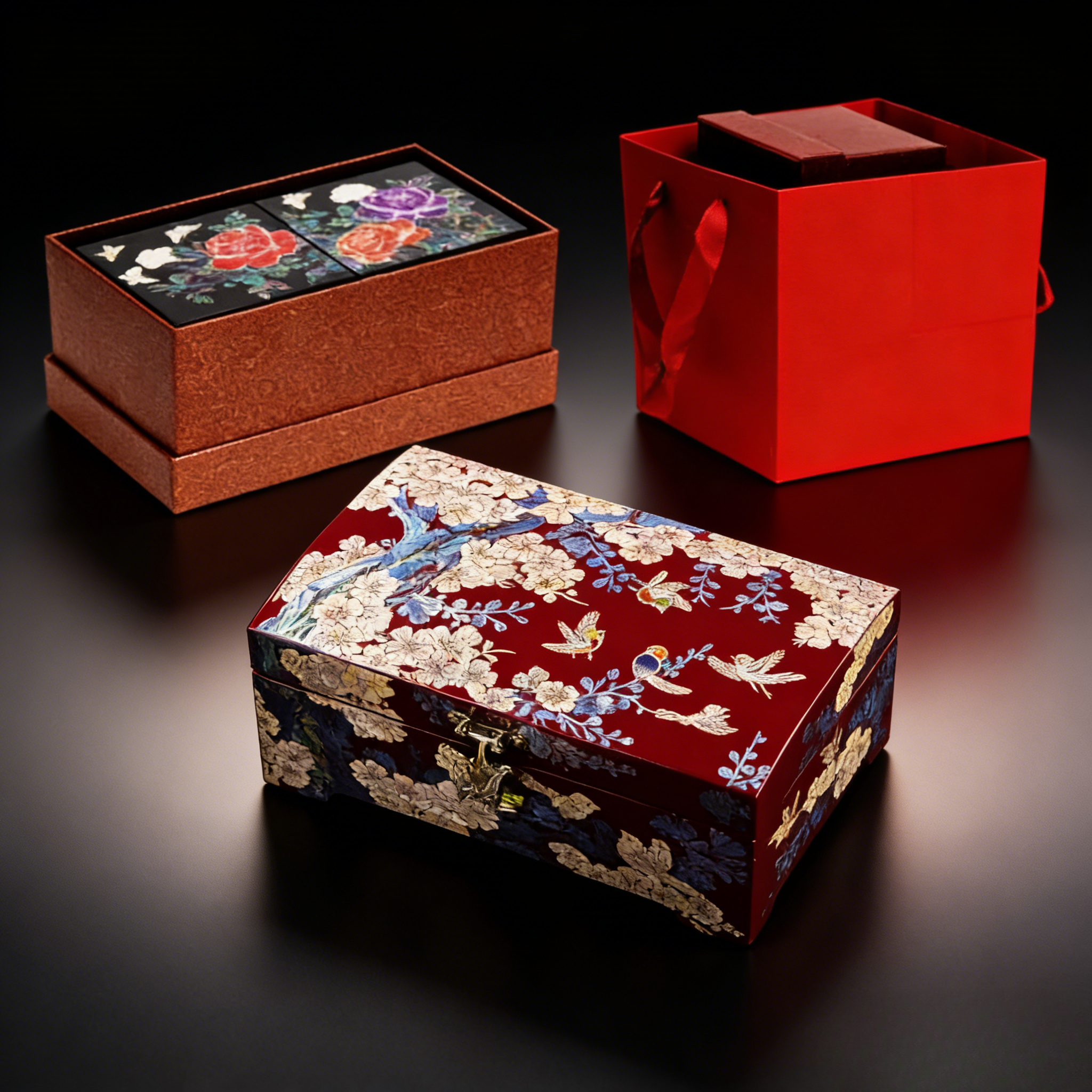 Lacquer Jewelry Box with Mother-of-Pearl, Wedding Gift, High-End Wooden Ear Jewelry Necklace Storage Box, Chinese Style Lockable Jewelry Box, David Jewelry Tiffany Gold Necklacedavid jewelry Tiffany gold necklace