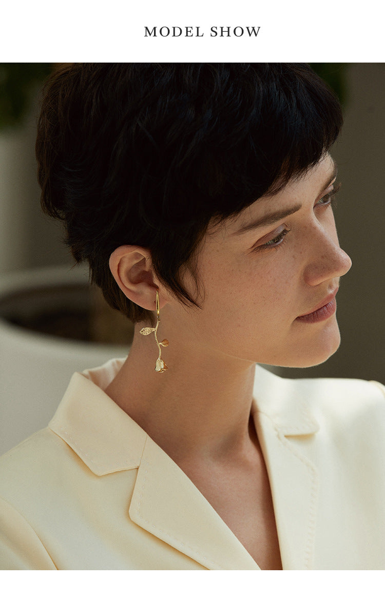 925 Silver Earrings Non-Pierced Women's Earrings French Style Elegant Niche Tea Series Earrings High-End Ear Cuffs David Jewelry Gold Necklacedavid jewelry gold necklace