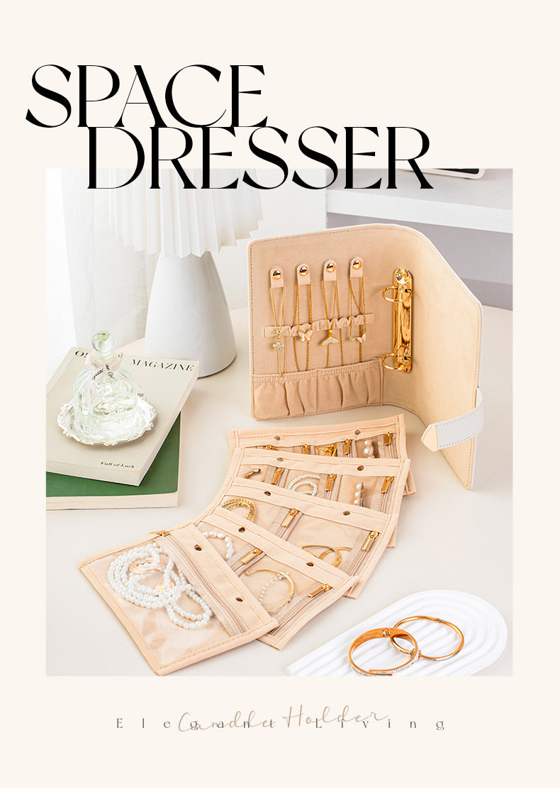 Cross-Border Jewelry Storage Box Booklet Bag Necklace Earring Box Leather Portable Gold Jewelry Storage High-End Gift Tiffany Gold Necklace Jewelry DavidTiffany gold necklace jewelry david