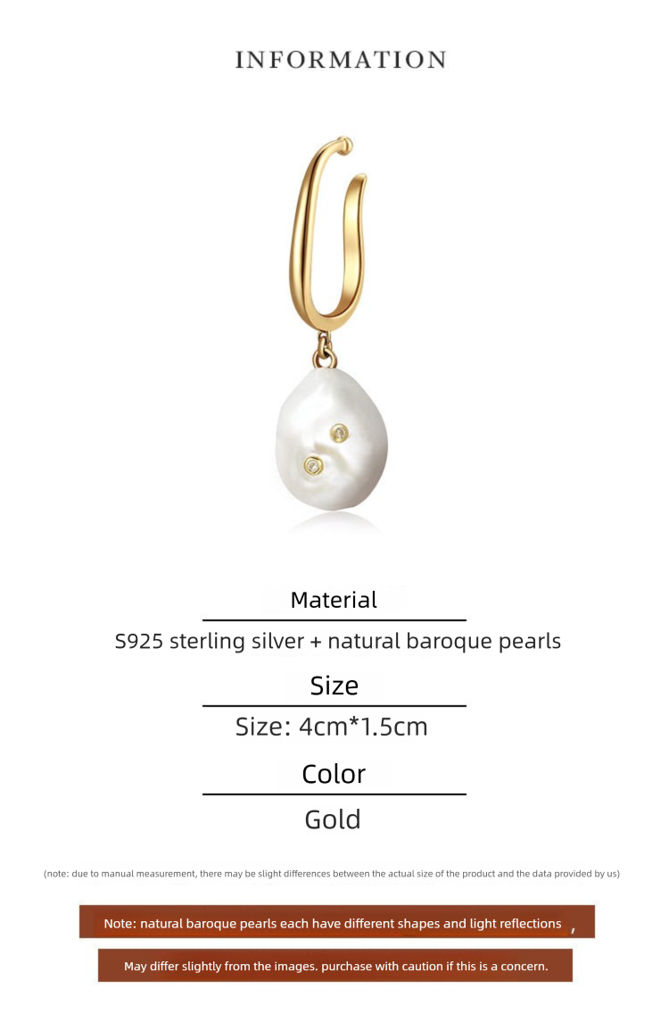 Non-Painful Ear Clips Ear Bone Clips Earrings Niche Design Sense Non-Pierced Women's Earrings Baroque Pearl Ear Hooks David Jewelrydavid jewelry