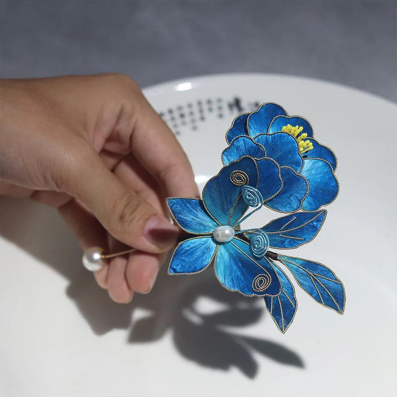 Chinese Intangible Cultural Heritage Gradient Cloisonné Velvet Flower Brooch Silk Imitation Jade Brooch Accessories David Gold Necklace Yurman