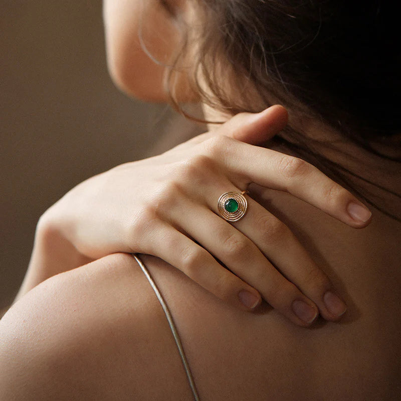 South French Green Agate Ring High-end Vintage Niche Ring David Gold Necklacedavid gold necklace003