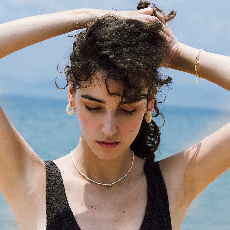 French Style Pearl Necklace for Women, New Trendy Small Square Diamond Design Clavicle Chain, 002Fashionable and Elegant Necklace with a Sense of Sophistication, Jewelry Davidjewelry david002