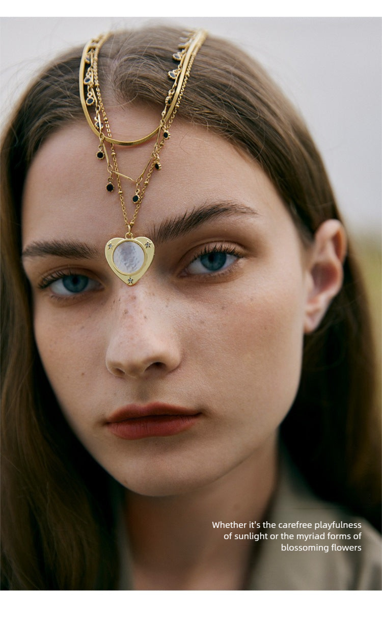 Stainless Steel Synthetic Zircon Necklace Necklace Women Light Luxury Jewelry Heart Pendant Double Layer Stacked Collarbone Chain Summer David Jewelrydavid jewelry002