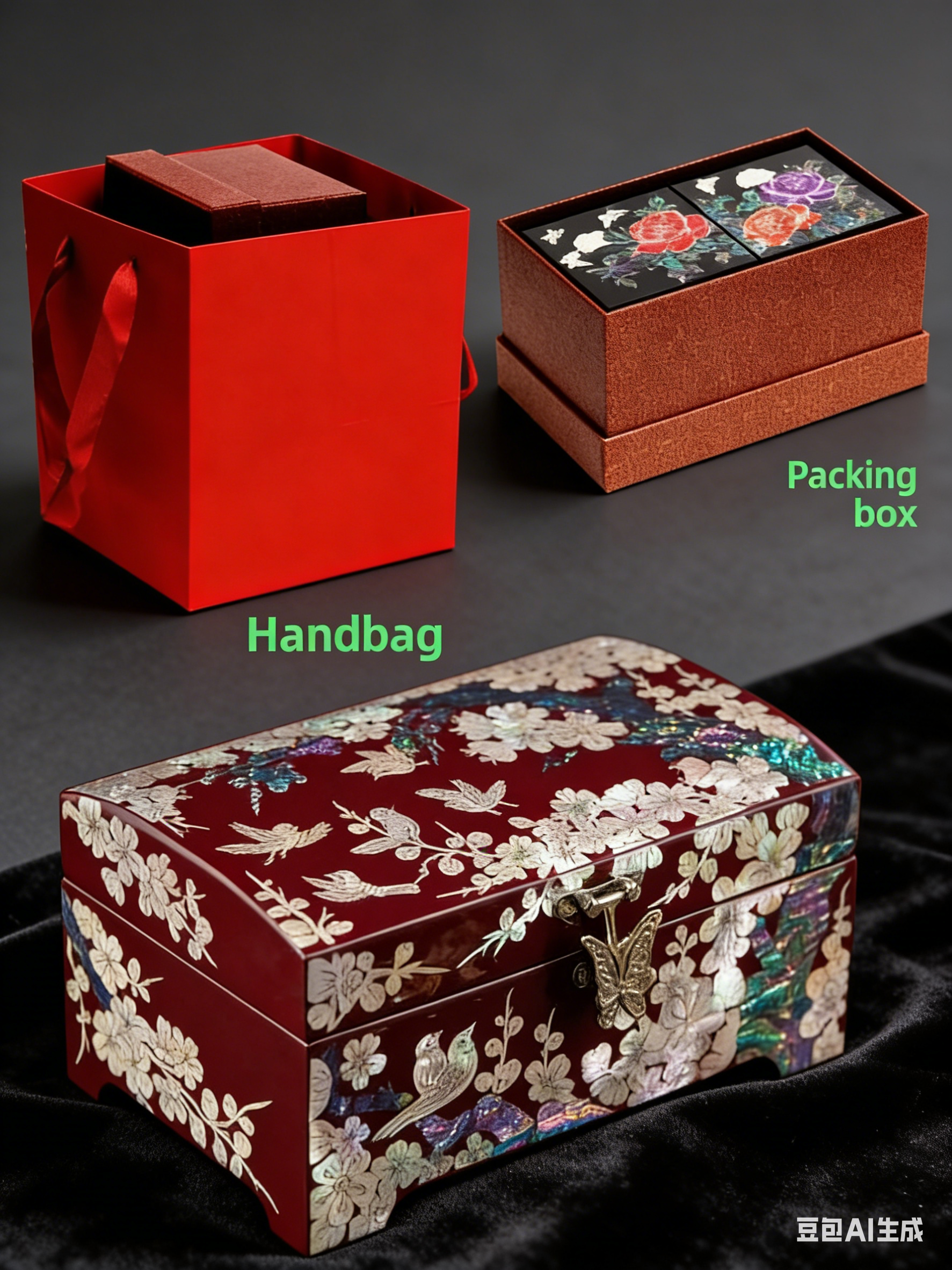 Lacquer Jewelry Box with Mother-of-Pearl, Wedding Gift, High-End Wooden Ear Jewelry Necklace Storage Box, Chinese Style Lockable Jewelry Box, Gold Necklace, Tiffany Jewelry, Davidgold necklace Tiffany jewelry david