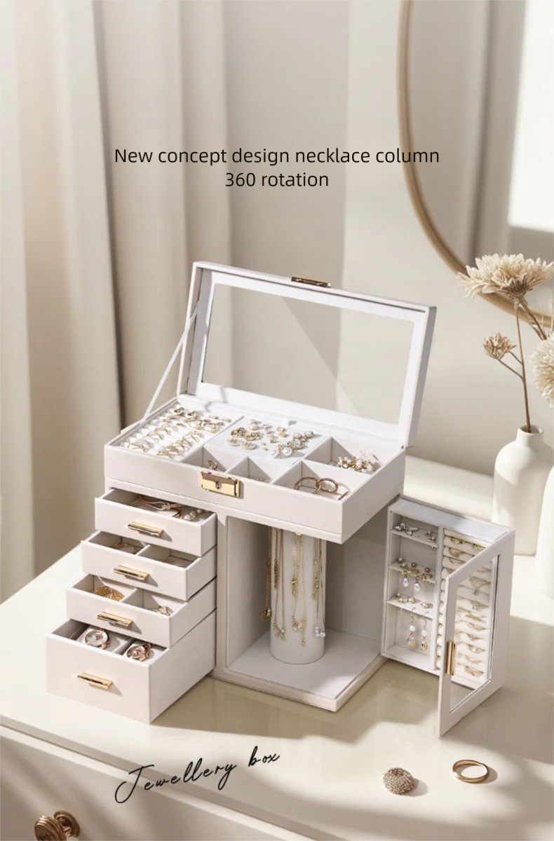 Cross-Border Direct Supply Korean Style Leather Transparent Openable Jewelry Storage Box Multi-Layer Necklace Ring Jewelry Box Jewelry Gold Necklace David Tiffanyjewelry gold necklace david Tiffany