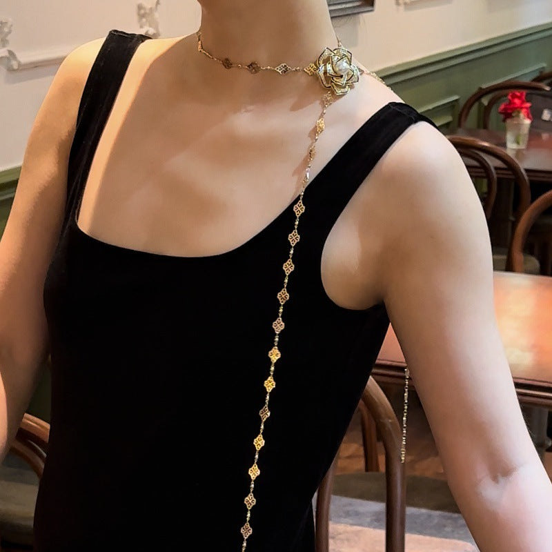 French Retro Melad Fashion Versatile Necklace Sweater Chain Spring Summer Long Necklace Jewelry Gold Necklace David Gold Necklacedavid gold necklace002