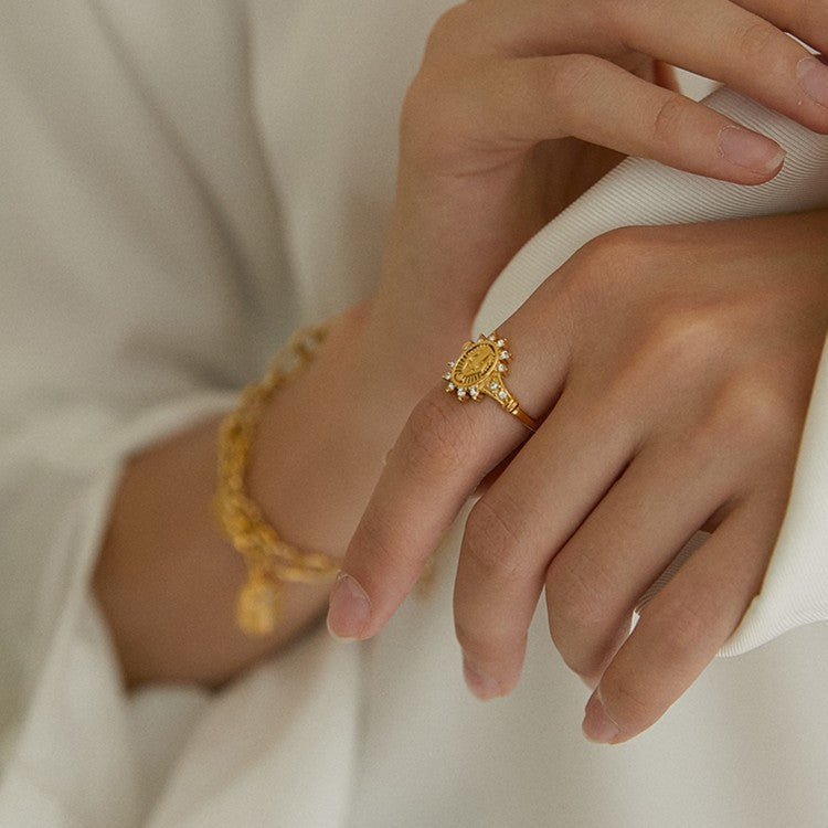 Titanium Steel Synthetic Zircon Ring Ring Female Niche Design Fashion Titanium Steel Non-Fading Retro Index Finger Ring Gold Necklace David Jewelrygold necklace david jewelry003