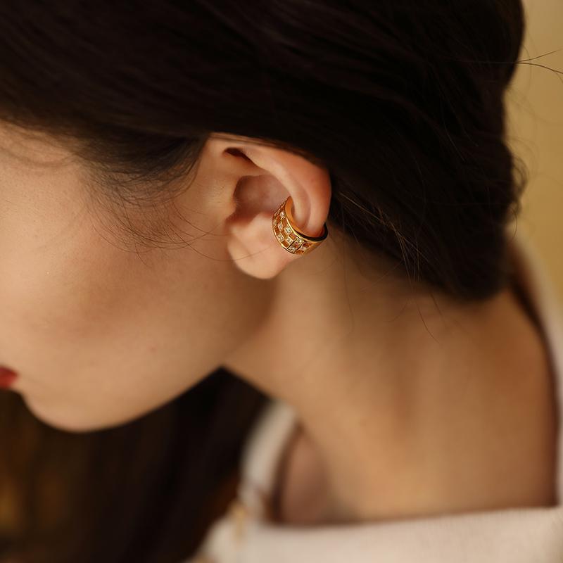 Clip-on Earrings Without Piercing Vintage French Style High-end Side Ear Bone Clip Gold Necklace David David Gold Necklace Jewelrydavid gold necklace jewelry