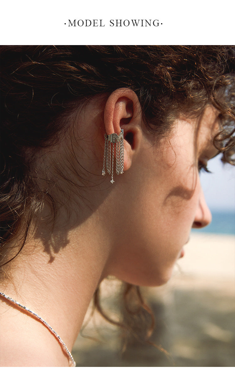 Copper Alloy Synthetic Zircon Earrings Tassel Ear Cuff for Women, Light Luxury French Style, High-End Feel, Non-Pierced Ear Clip, Ear Jewelry