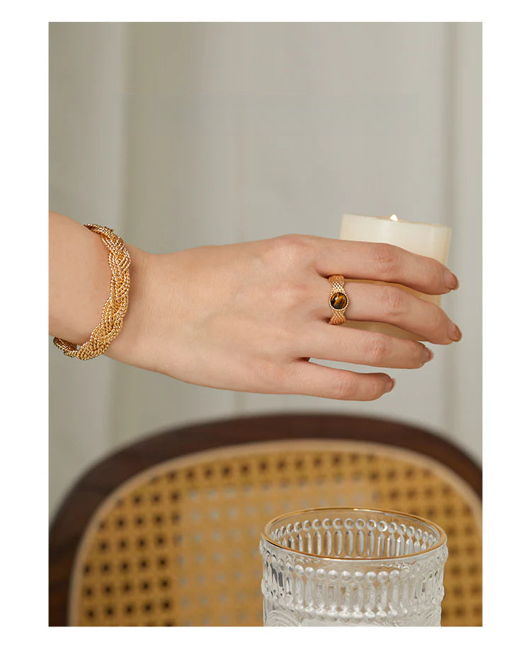 Copper Alloy Ring French Minimalist Braided Fashion Light Luxury Design Sense Ring Index Finger Ring Jewelry Gold Necklace Davidjewelry gold necklace david003