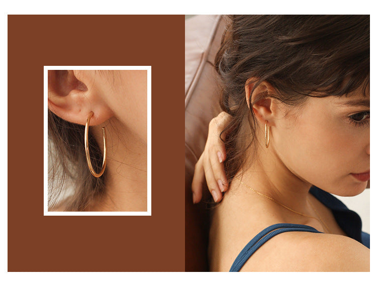 925 Silver Earrings Simple Hoop Earrings Pure Silver Elegant Retro High-end Atmosphere Large Hoop Earrings