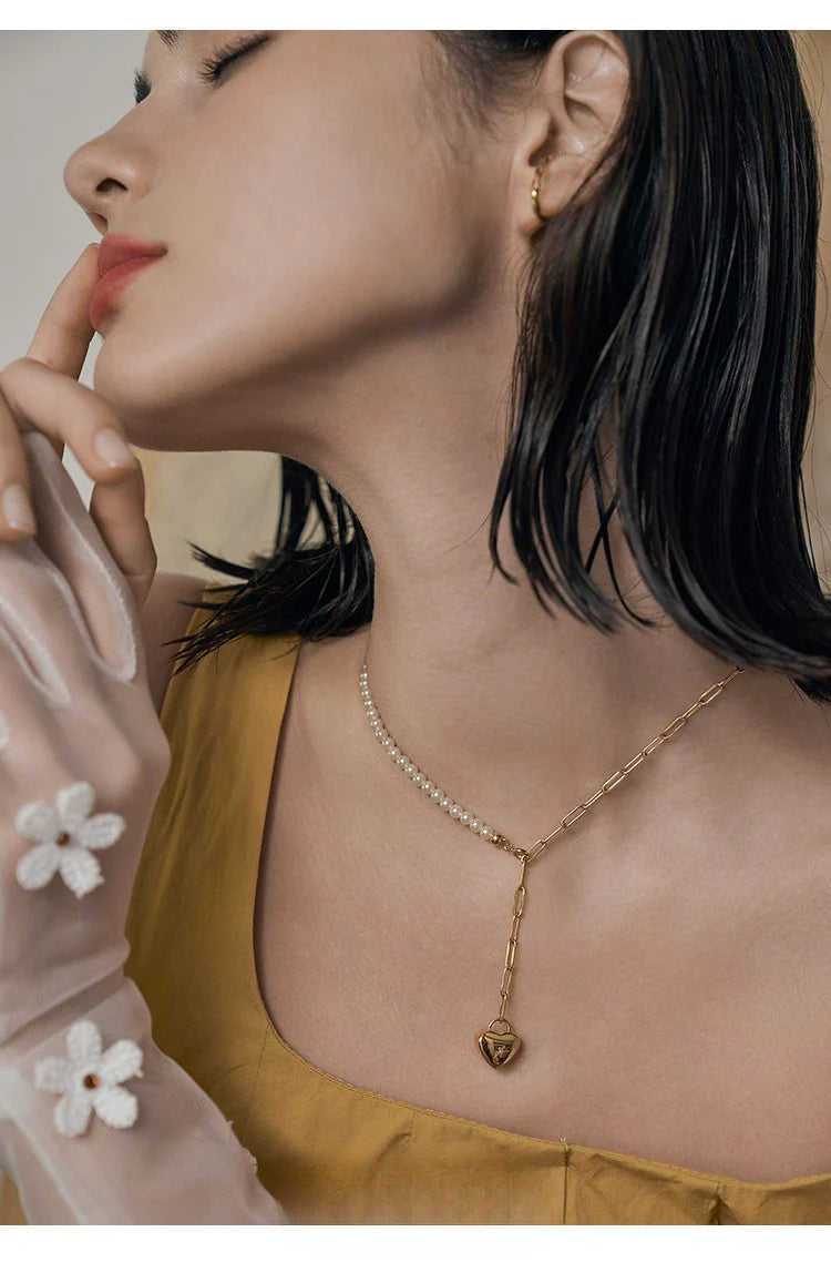 Heart Splicing Necklace Niche Design Light Luxury Choker High-end Collarbone Chain Gold Necklace David Jewelrygold necklace david jewelry002