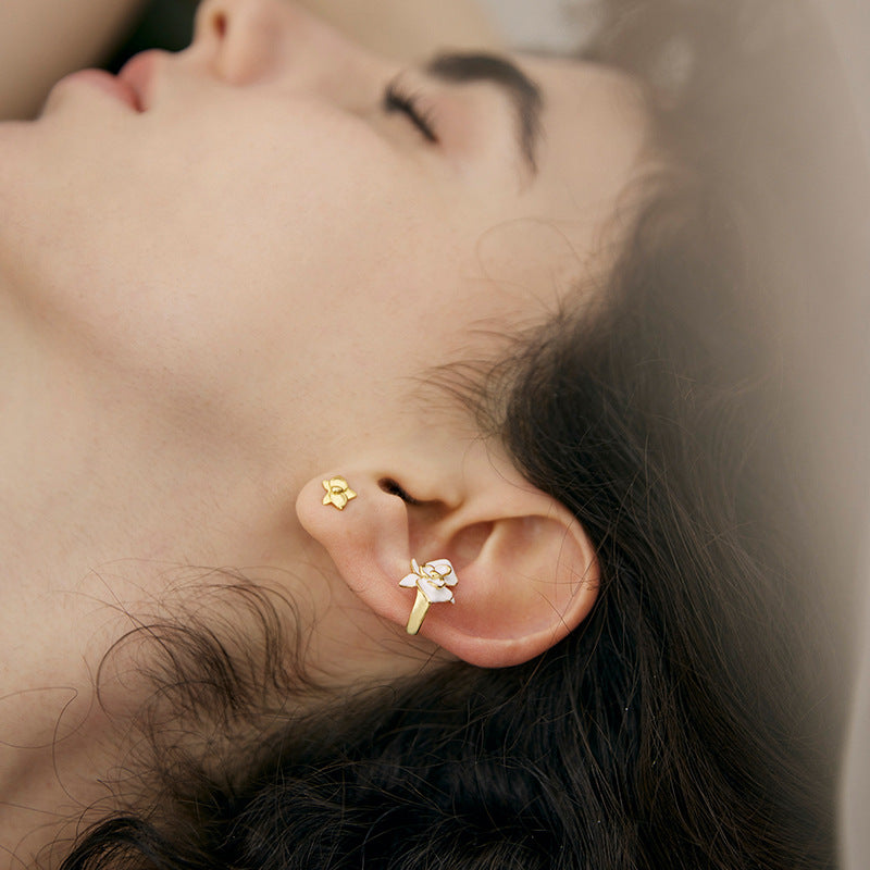 Enamel Copper Alloy Earrings Butterfly Ear Clips for Women Without Piercing High-end Niche Light Luxury French Ear Cuffs David Gold Necklacedavid gold necklace