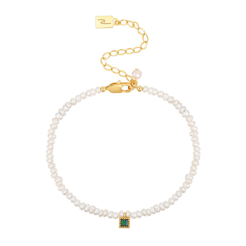 French Style Pearl Necklace for Women, New Trendy Small Square Diamond Design Clavicle Chain, 002Fashionable and Elegant Necklace with a Sense of Sophistication, Jewelry Davidjewelry david002