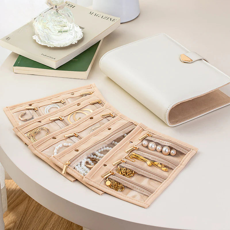 Cross-Border Jewelry Storage Box Booklet Bag Necklace Earring Box Leather Portable Gold Jewelry Storage High-End Gift Tiffany Gold Necklace Jewelry DavidTiffany gold necklace jewelry david