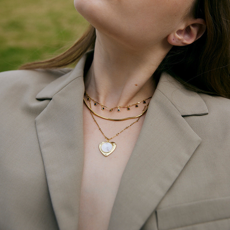 Stainless Steel Synthetic Zircon Necklace Necklace Women Light Luxury Jewelry Heart Pendant Double Layer Stacked Collarbone Chain Summer David Jewelrydavid jewelry002