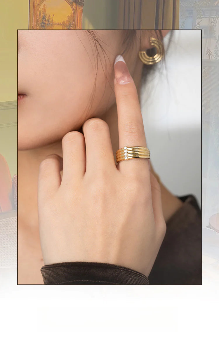 Copper Alloy Synthetic Zircon Ring Fashion Retro Personality Design Sense Elegant Ring Jewelry Gold Necklacejewelry gold necklace003